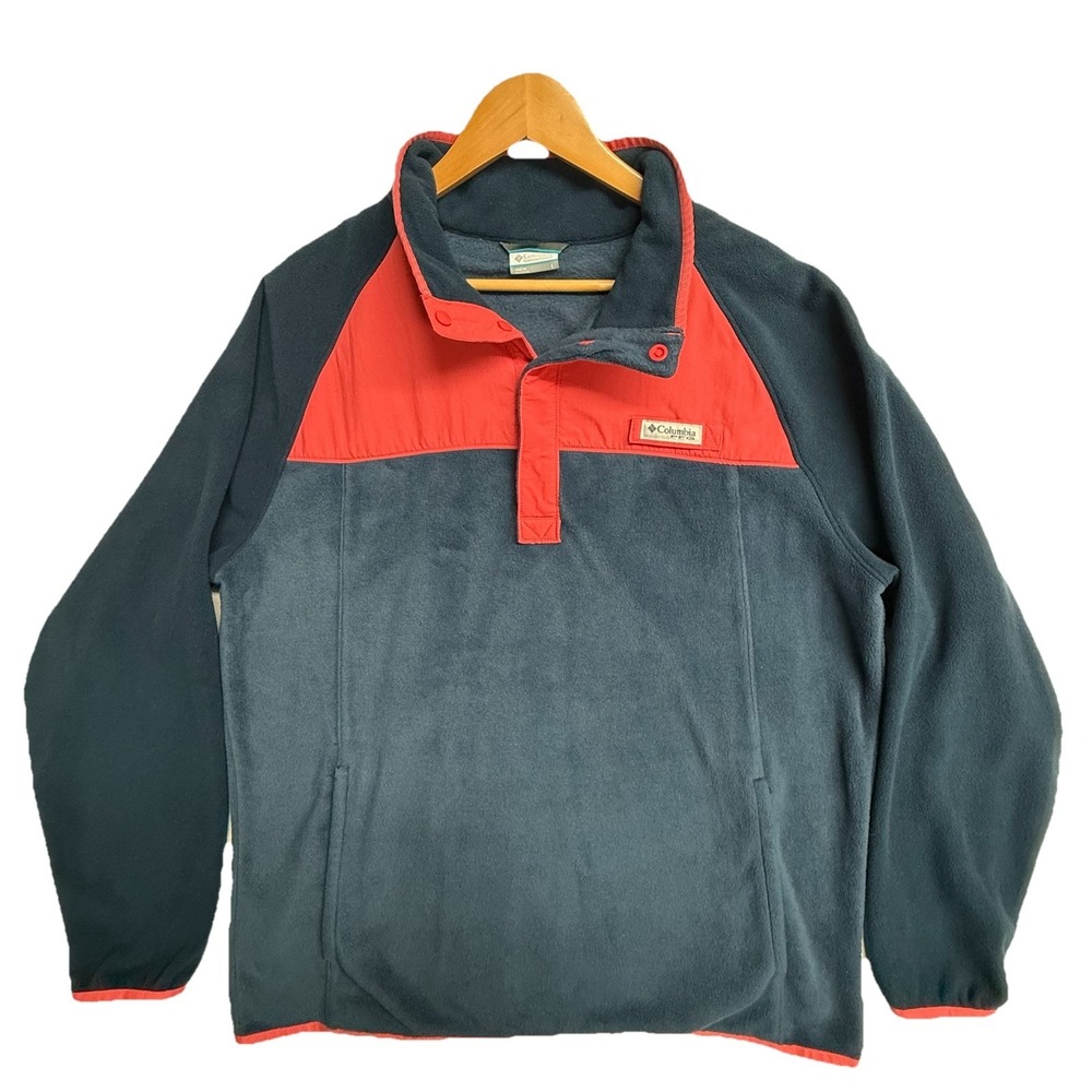 Columbia PFG Fleece Pullover Mens L Blue Red Snap Neck Fishing Jacket